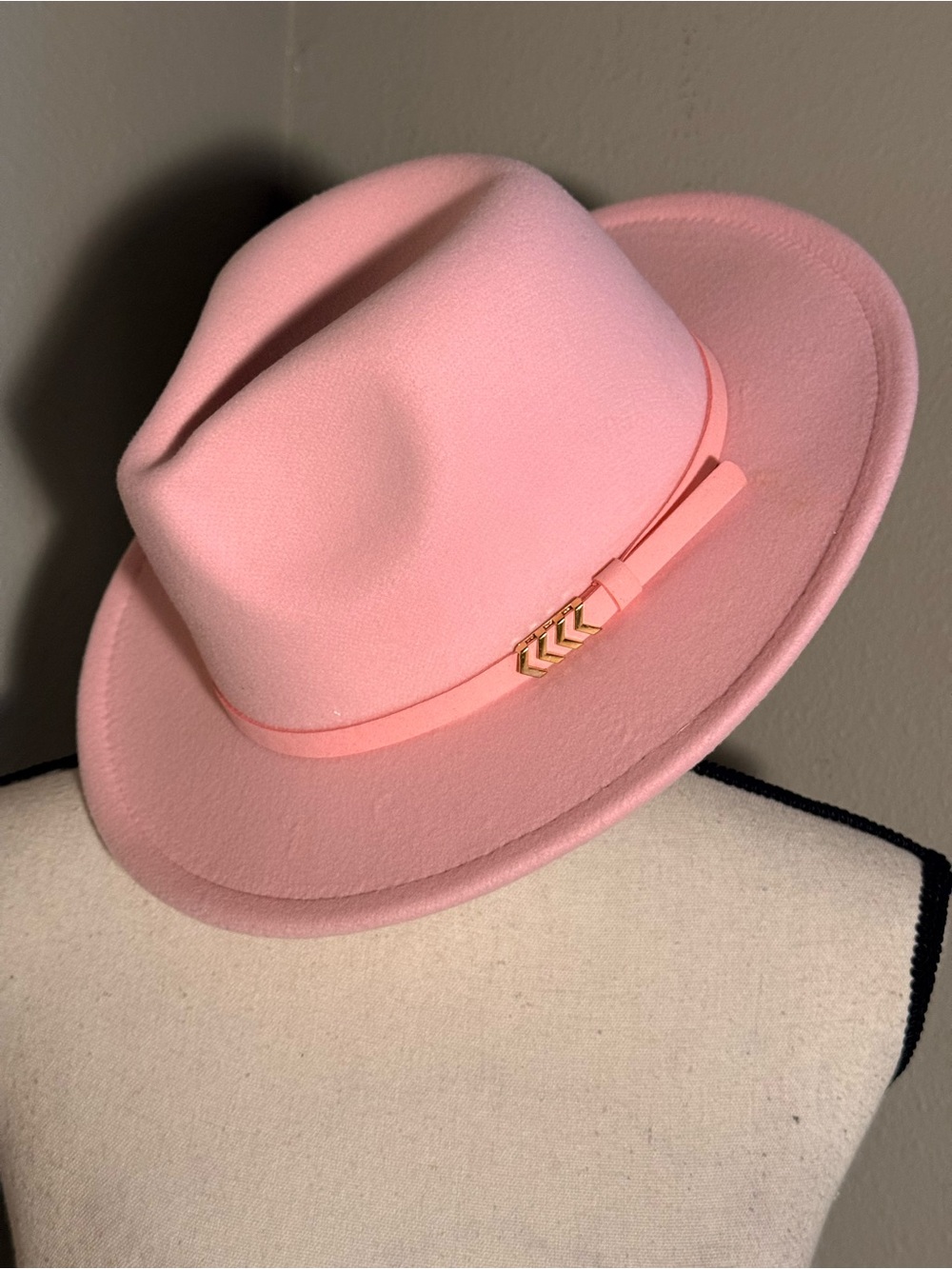 Girls' Pink Felt Fedora Hat with Gold Accent